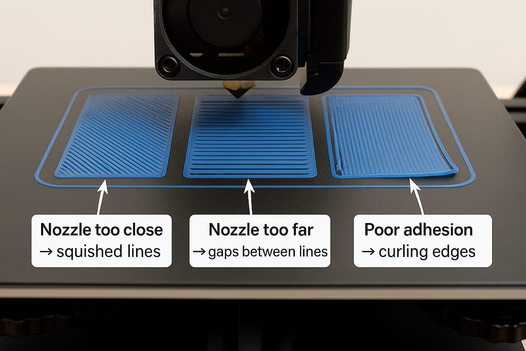 3D Printer First Layer Issues Illustration
