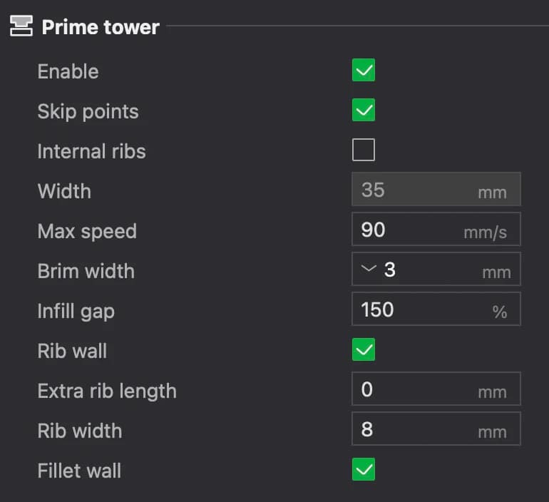 Prime Tower Settings